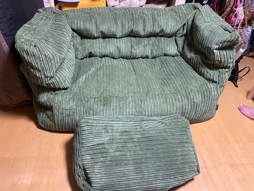 【美品】lounge pug ソファ　ビーズ　2人掛け　グリーン　オッドマン　緑