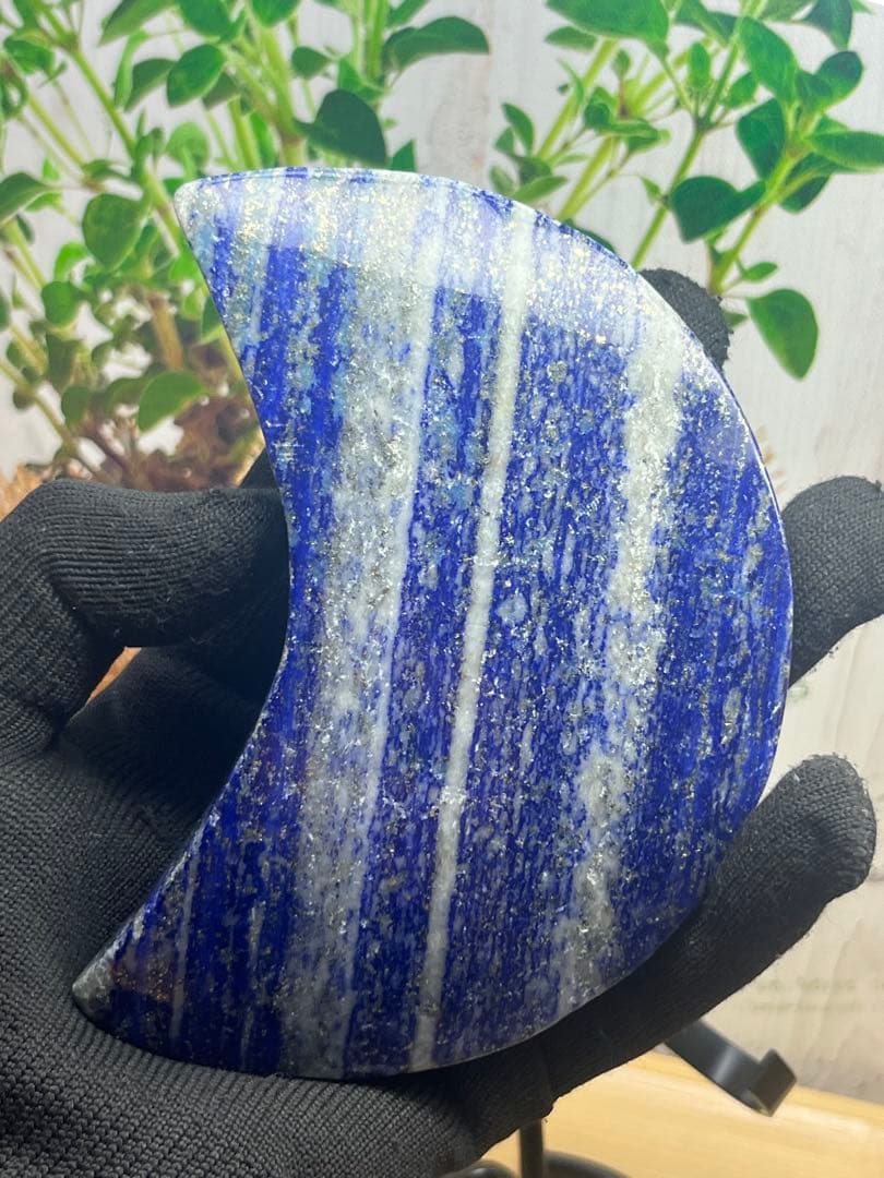天然石　ラピスラズリ　大きな三日月　ずっしり約393g No.862