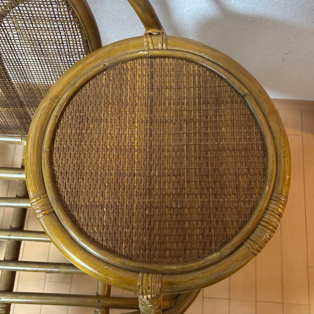 レア レトロ家具 籐家具 椅子 チェア サイドテーブル付 ラタンチェア