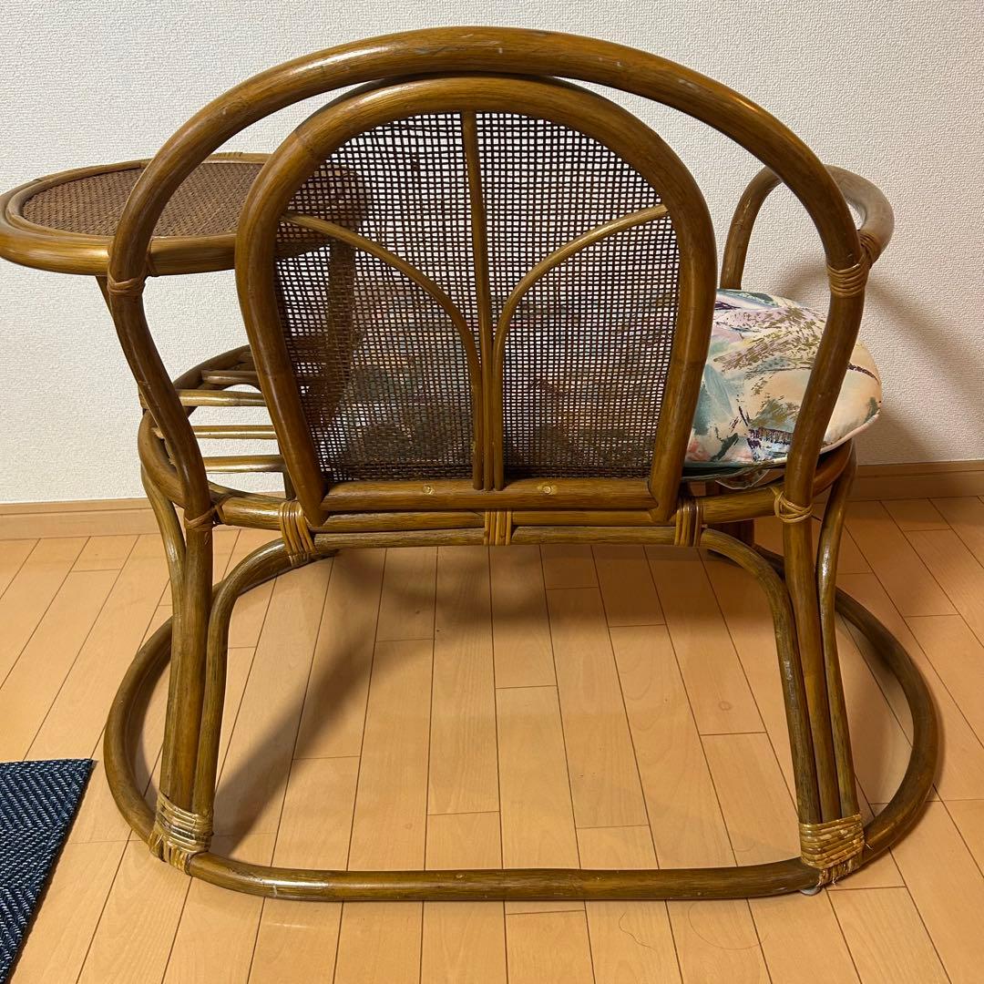 レア レトロ家具 籐家具 椅子 チェア サイドテーブル付 ラタンチェア