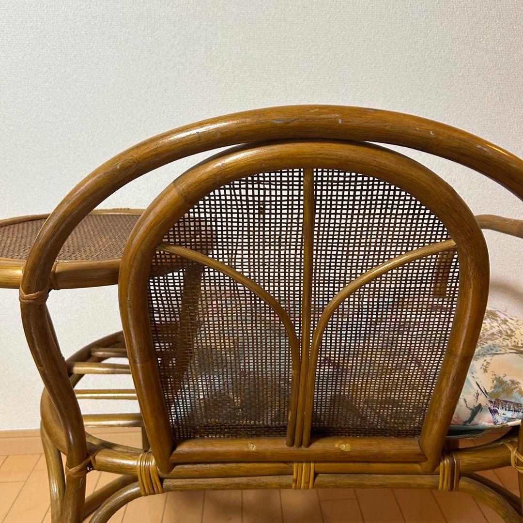 レア レトロ家具 籐家具 椅子 チェア サイドテーブル付 ラタンチェア