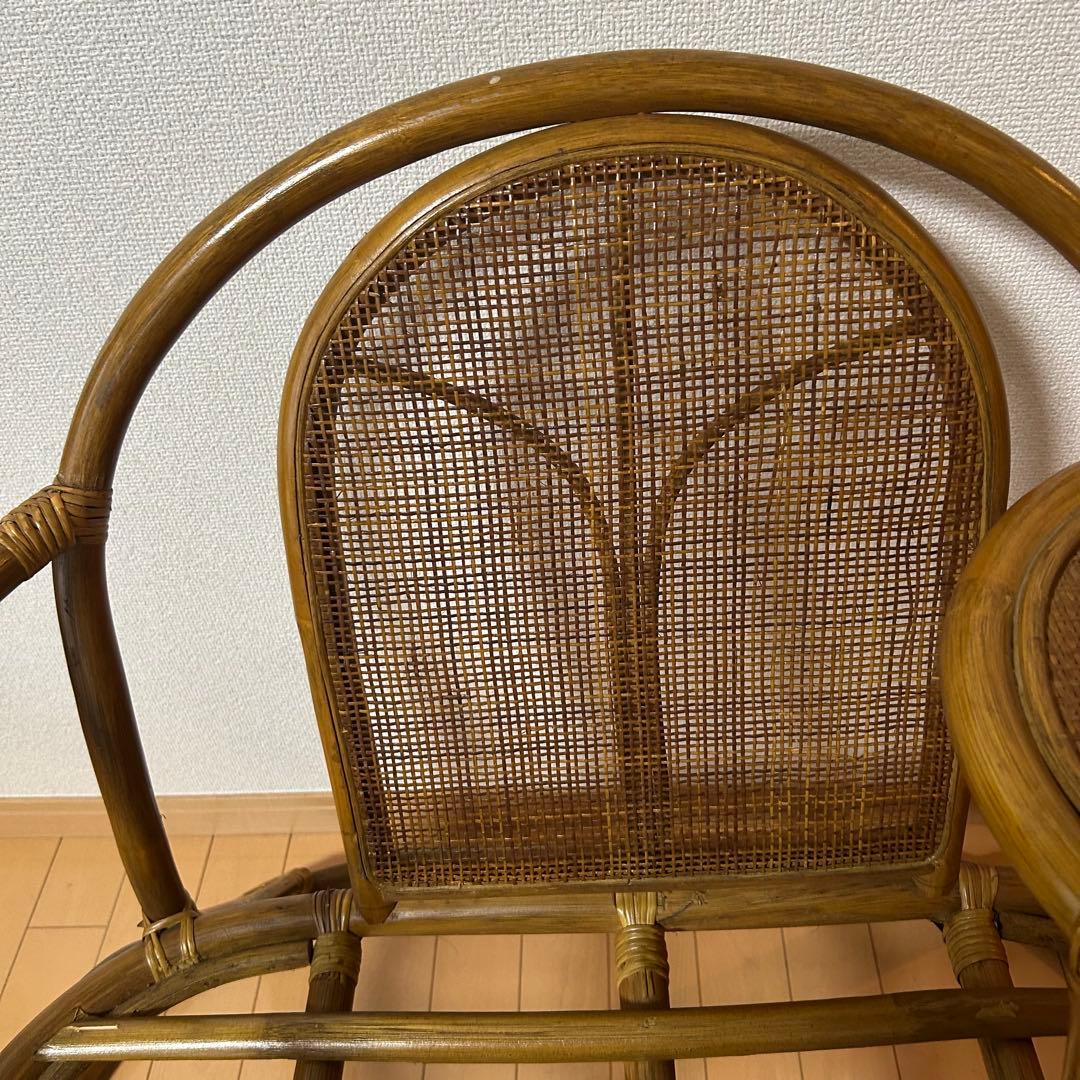 レア レトロ家具 籐家具 椅子 チェア サイドテーブル付 ラタンチェア