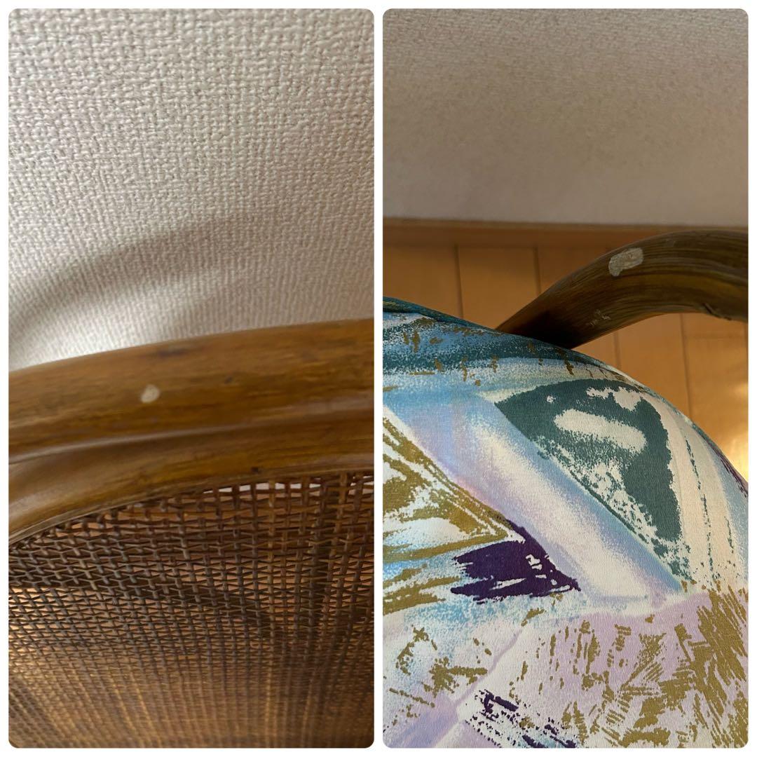 レア レトロ家具 籐家具 椅子 チェア サイドテーブル付 ラタンチェア