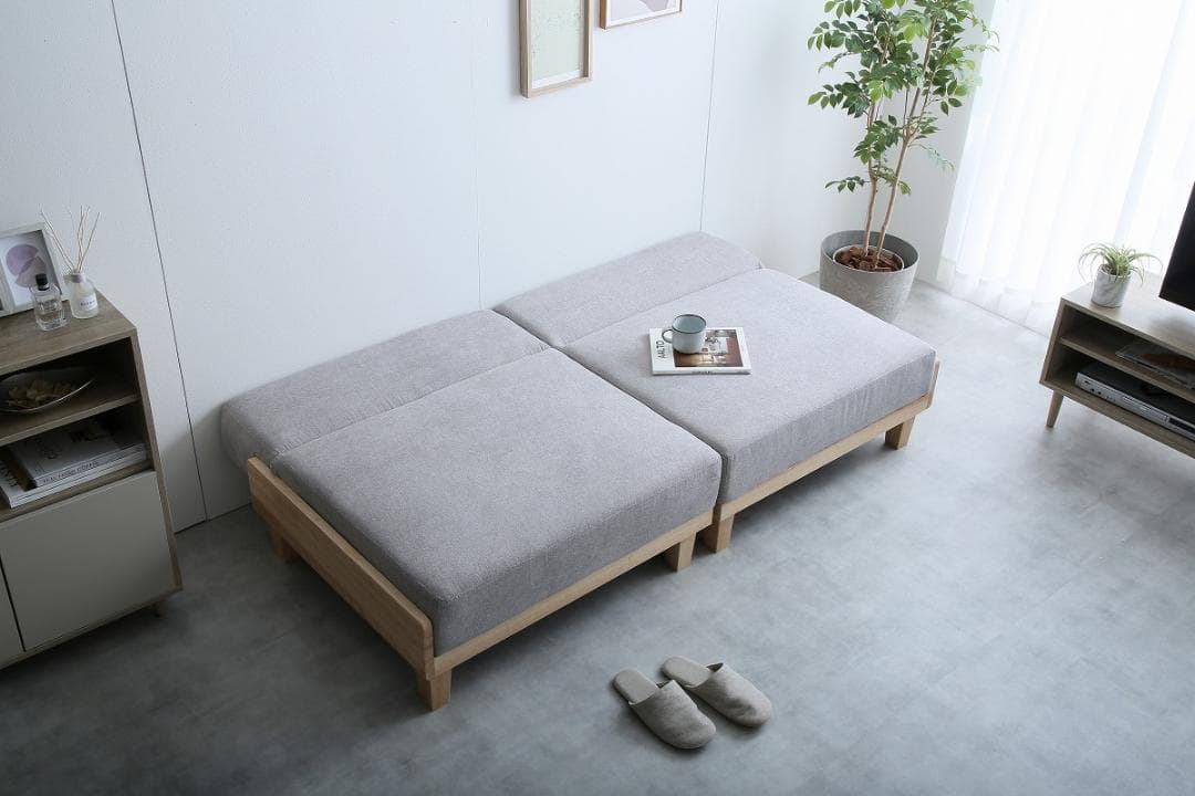 【Estela】リクライニングソファベッド グレー　分割式セパレート式