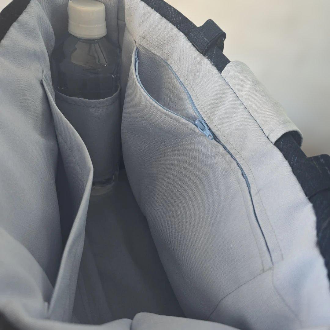 金魚刺繍のネイビーキルティング刺子ハンドメイドバッグ