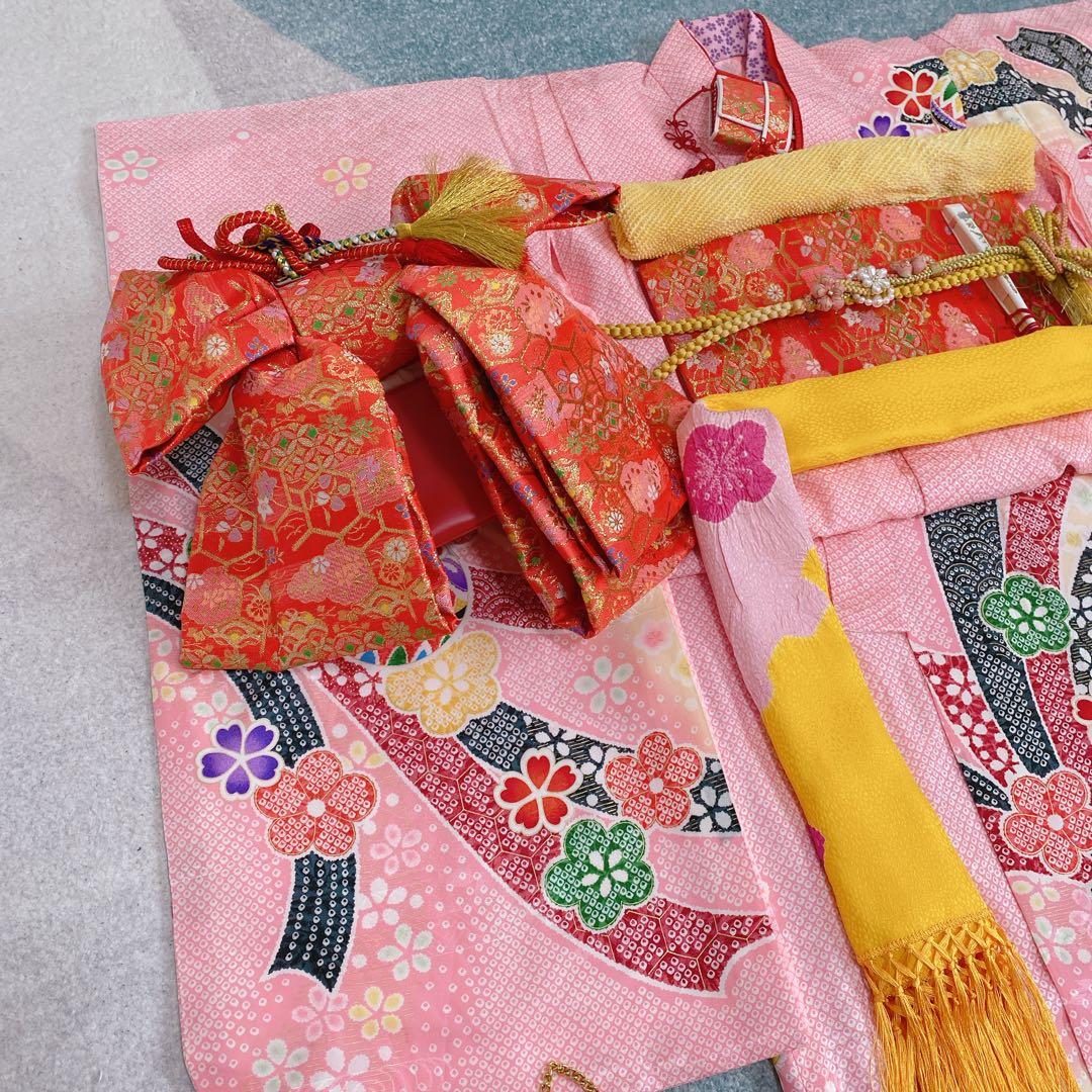 七五三 7歳 正絹 着物 長襦袢 作り帯 バッグ 草履 フルセット