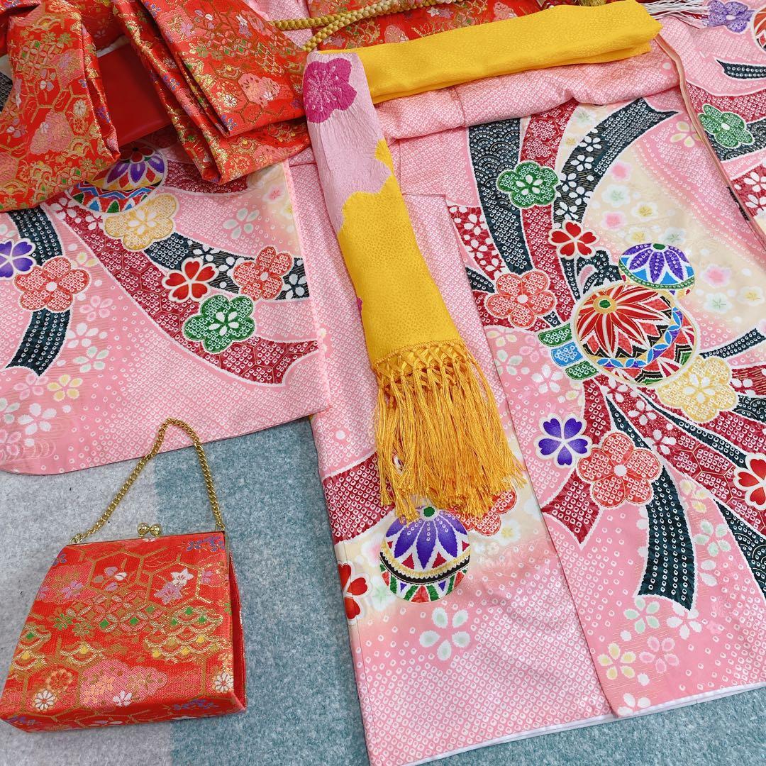 七五三 7歳 正絹 着物 長襦袢 作り帯 バッグ 草履 フルセット