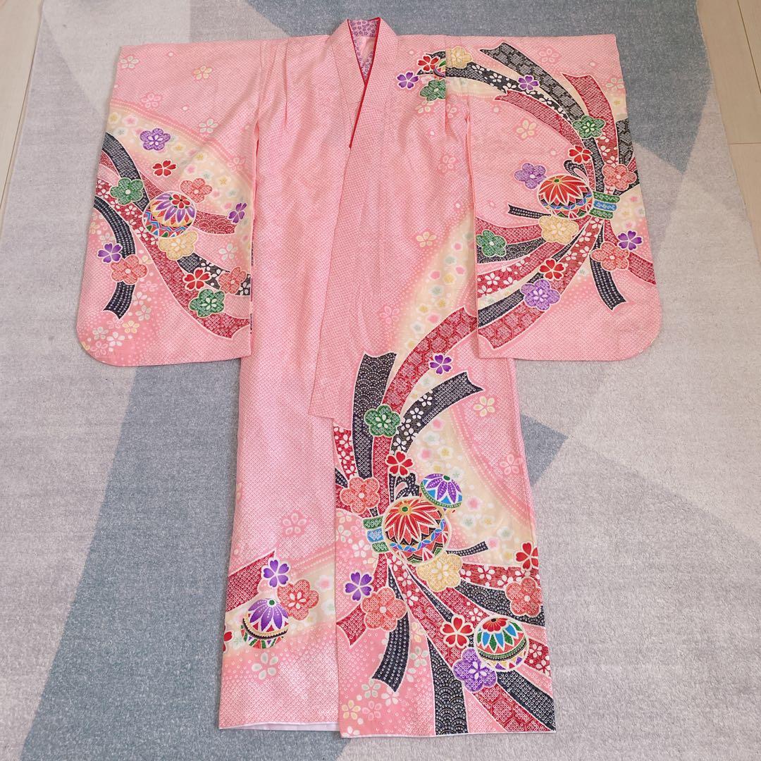 七五三 7歳 正絹 着物 長襦袢 作り帯 バッグ 草履 フルセット