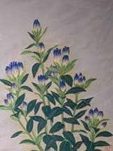 【真作】絵画　日本画6号　竜胆（リンドウ）図　清らかな群青の植物画　W108
