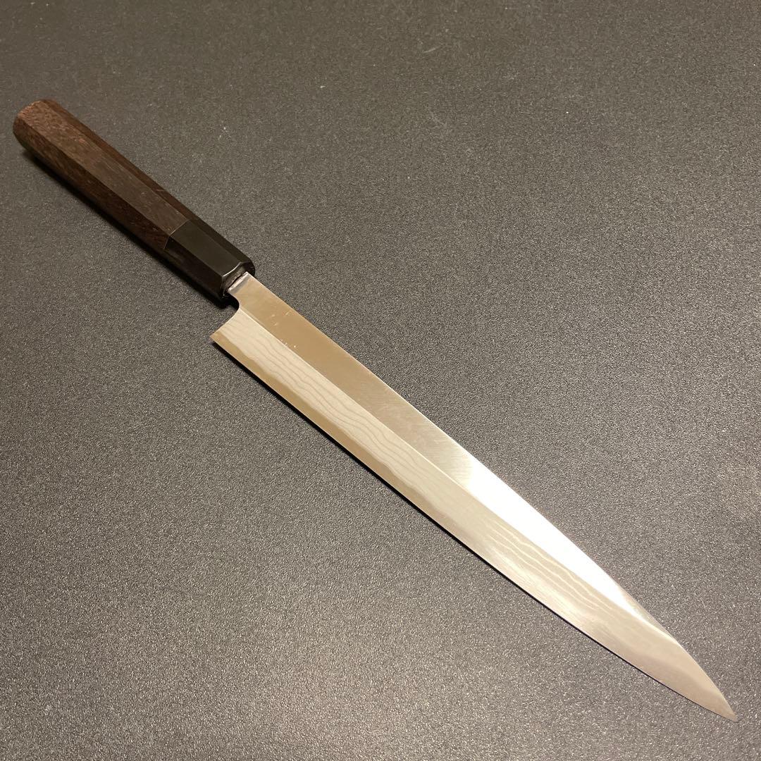 刺身包丁　積層　白ニ鋼　柳刃　8寸 刃渡り　約243mm 黒檀八角柄