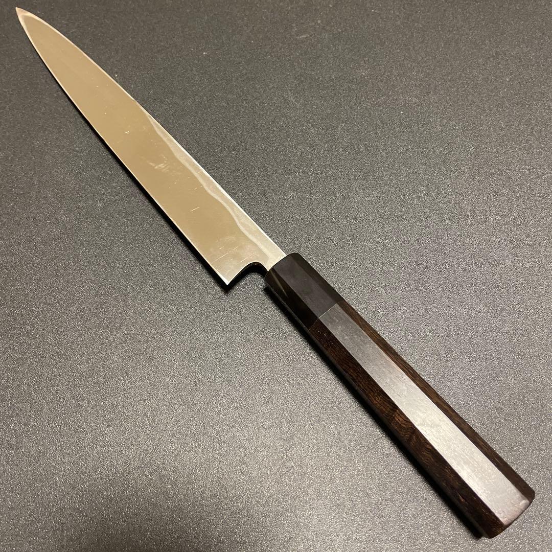 刺身包丁　積層　白ニ鋼　柳刃　8寸 刃渡り　約243mm 黒檀八角柄