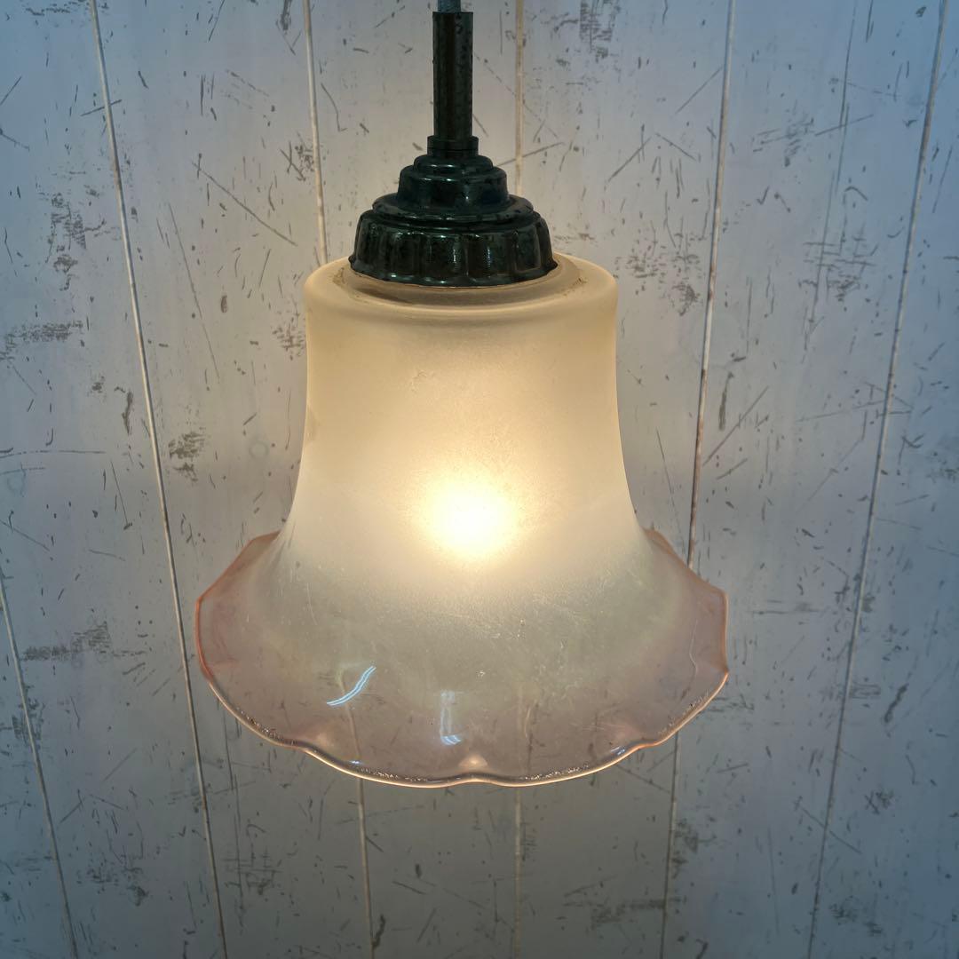 D-2 ② 昭和レトロ フリル型 ガラスシェード ペンダントライト シーリング