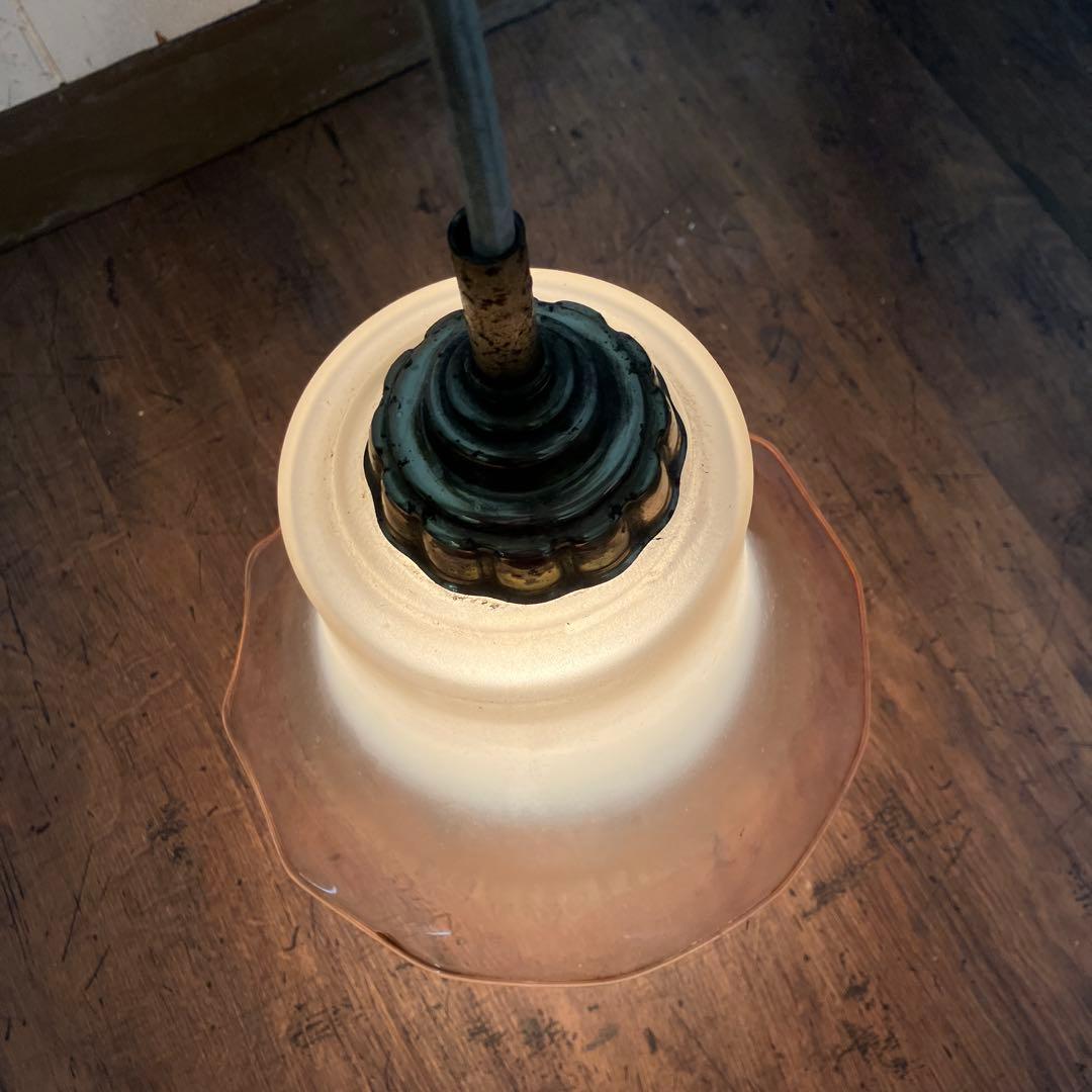 D-2 ② 昭和レトロ フリル型 ガラスシェード ペンダントライト シーリング