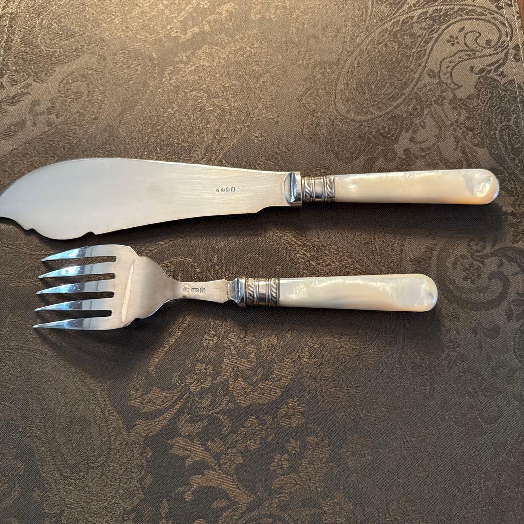 癒*い様 英国クラシック カトラリーセット、アンティーク、白蝶貝のハンドル イギ