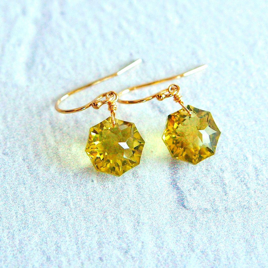 専用　宝石質✨オリーブクォーツ　コンケーブ　ソレイユ　ピアス　14kgf　A