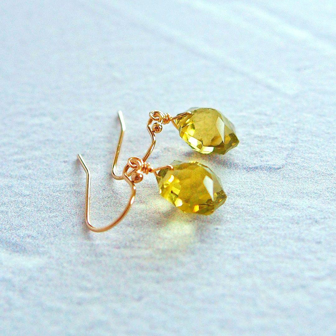 専用　宝石質✨オリーブクォーツ　コンケーブ　ソレイユ　ピアス　14kgf　A