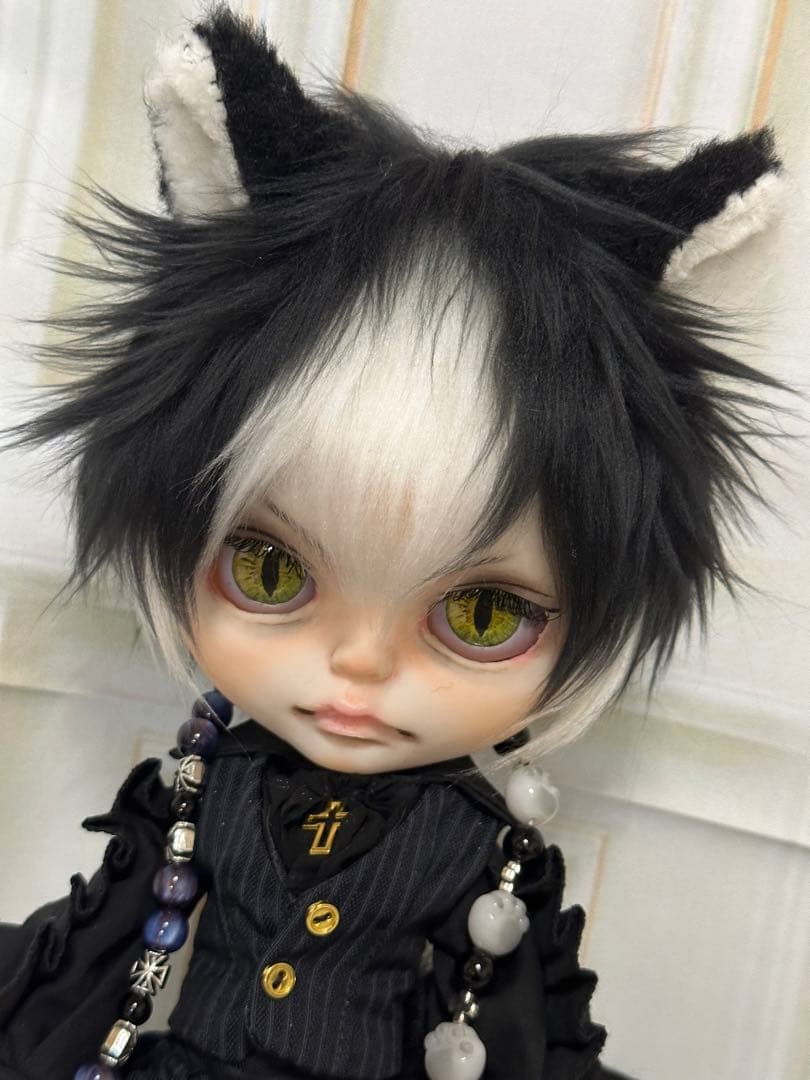 ゆ*ん様 アイシードール本体男の子　ボアウィッグ　OF付き 黒白ハチワレ猫
