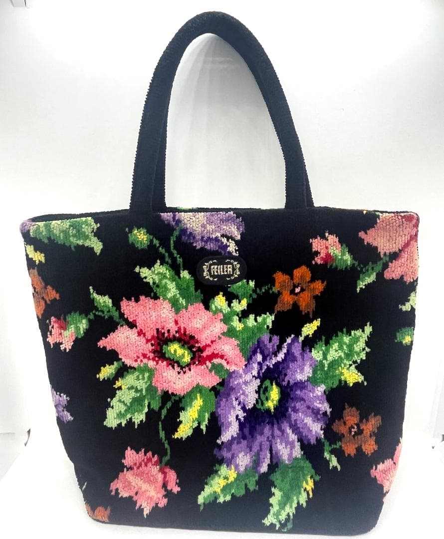 FEILER フェイラー 花柄 トートバッグ ブラック シュニール織 美品