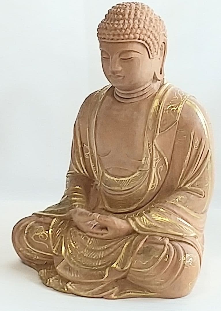 釈迦如来坐像 2.5寸 #328 像のみ 金彩有 お釈迦さま ◆白檀 木彫 仏像