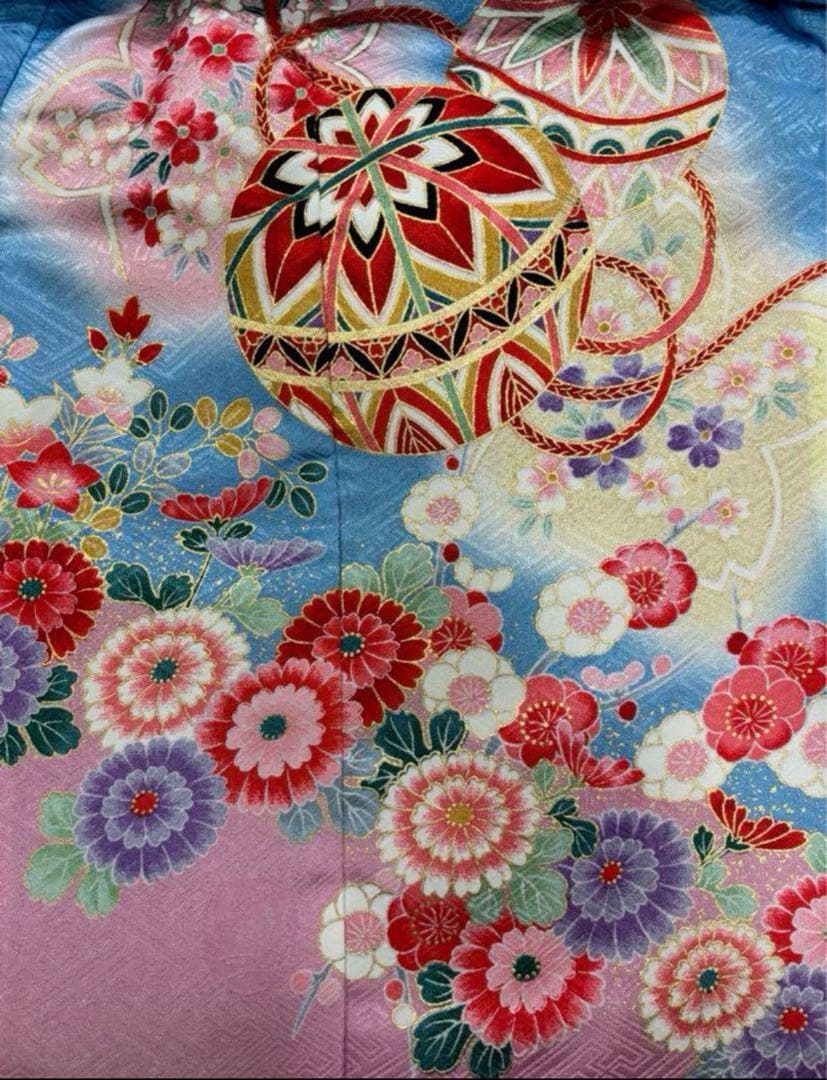 七五三　3歳女の子　新品　着物２点セット　人気の水色　ピンク　手鞠　桜　日本製
