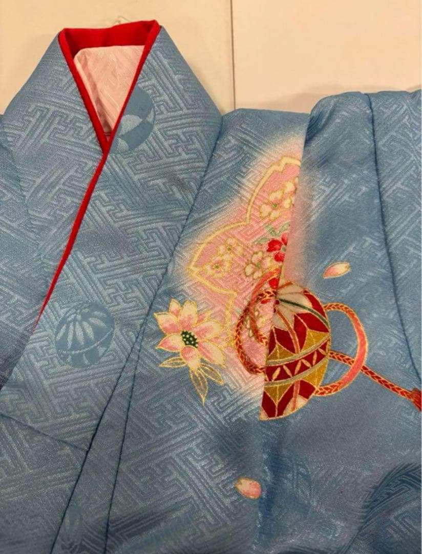 七五三　3歳女の子　新品　着物２点セット　人気の水色　ピンク　手鞠　桜　日本製
