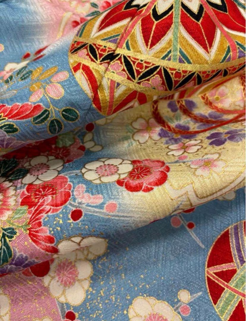 七五三　3歳女の子　新品　着物２点セット　人気の水色　ピンク　手鞠　桜　日本製