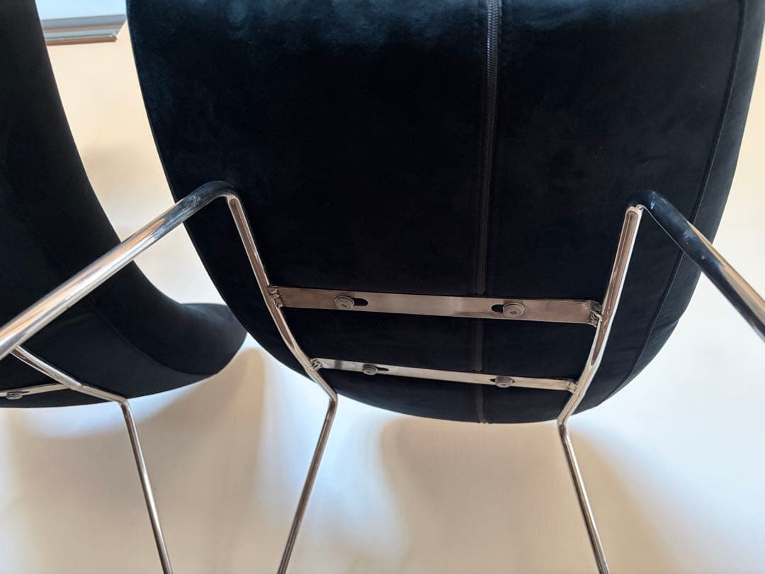 1人掛けソファー　オットマン付　ベルベット　ブラック　北欧