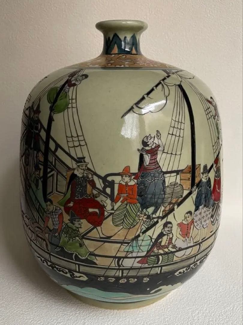 ⬇️【希少】　円左エ門窯　⭐︎ 錦南蛮船壺　手書き　有田焼　　280000円