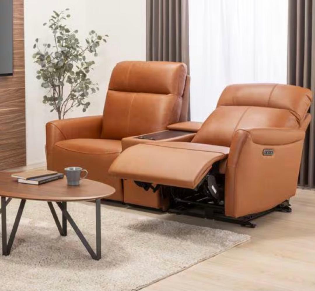 ブラウン レザー リクライニングソファ