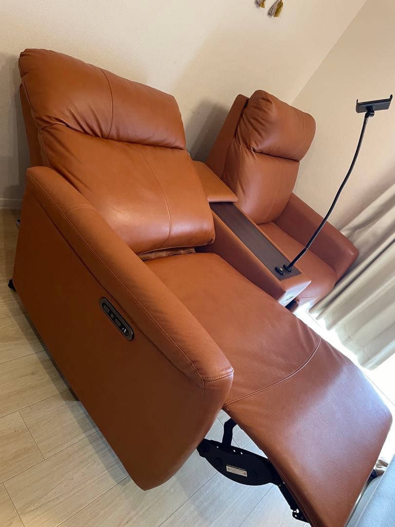 ブラウン レザー リクライニングソファ