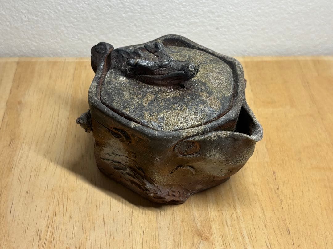 128. 備前焼 宝瓶 登り窯 龍 りゅう 6角 手びねり 急須 - メルカリ