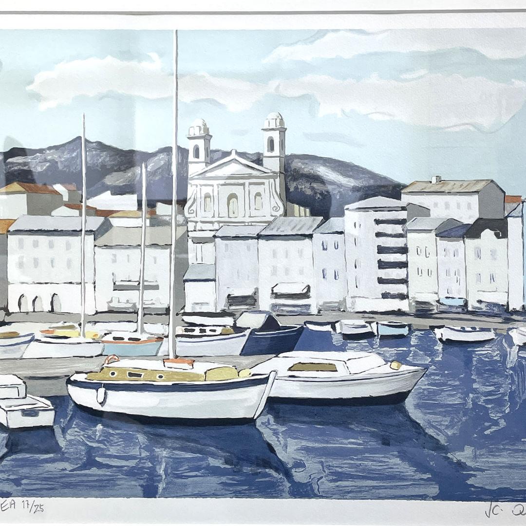 ジャン・クロード・キリチ『サントロペの港』大判 リトグラフ 真作 直筆サイン入り