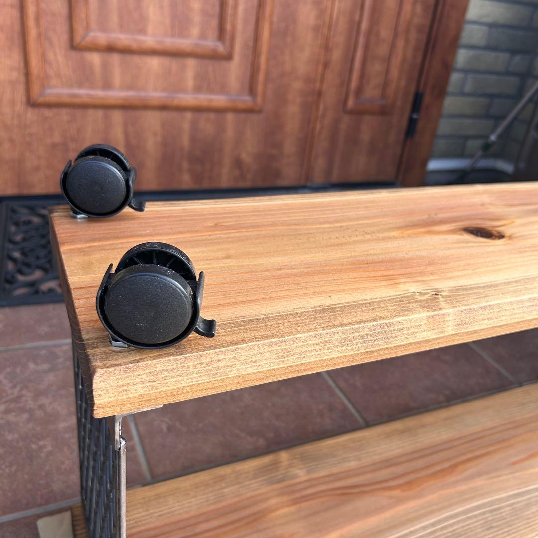 アイアンラック　2段アイアンラック　キャスター付き　シューズラック　テレビ台