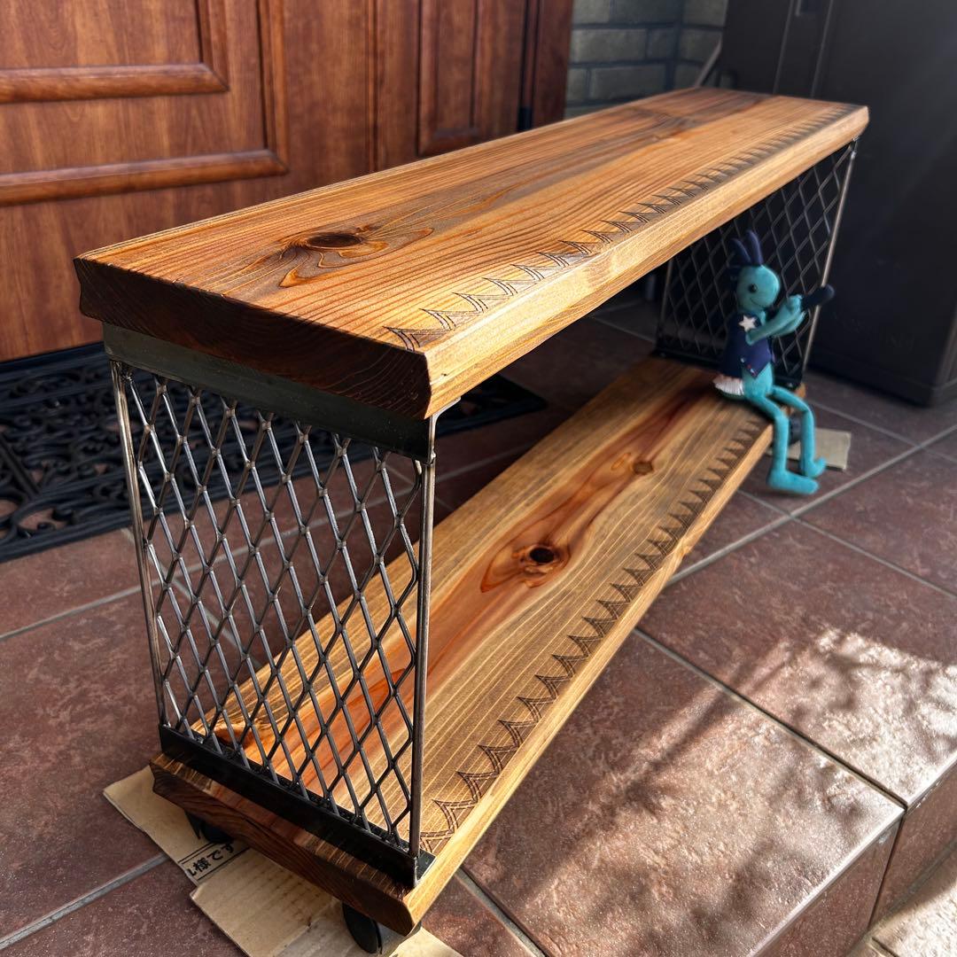 アイアンラック　2段アイアンラック　キャスター付き　シューズラック　テレビ台