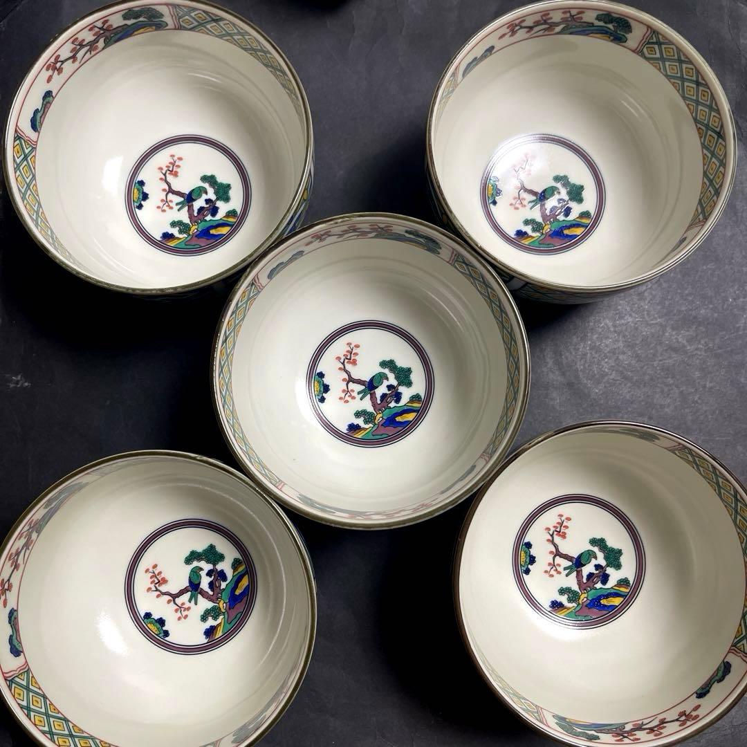 美濃焼　幸泉窯　九谷手　丼ぶり揃　５枚セット　どんぶり　花鳥　色絵　汁碗　和食器