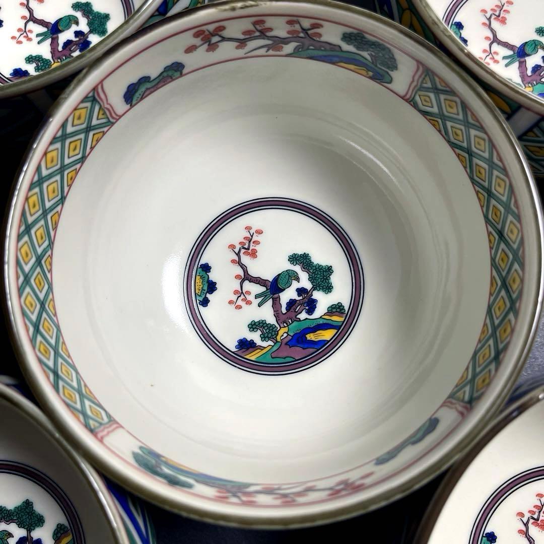 美濃焼　幸泉窯　九谷手　丼ぶり揃　５枚セット　どんぶり　花鳥　色絵　汁碗　和食器