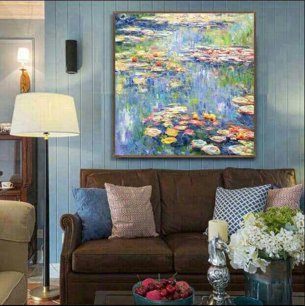 純粋な手描きの油絵 モネ スイレン 応接間掛画56