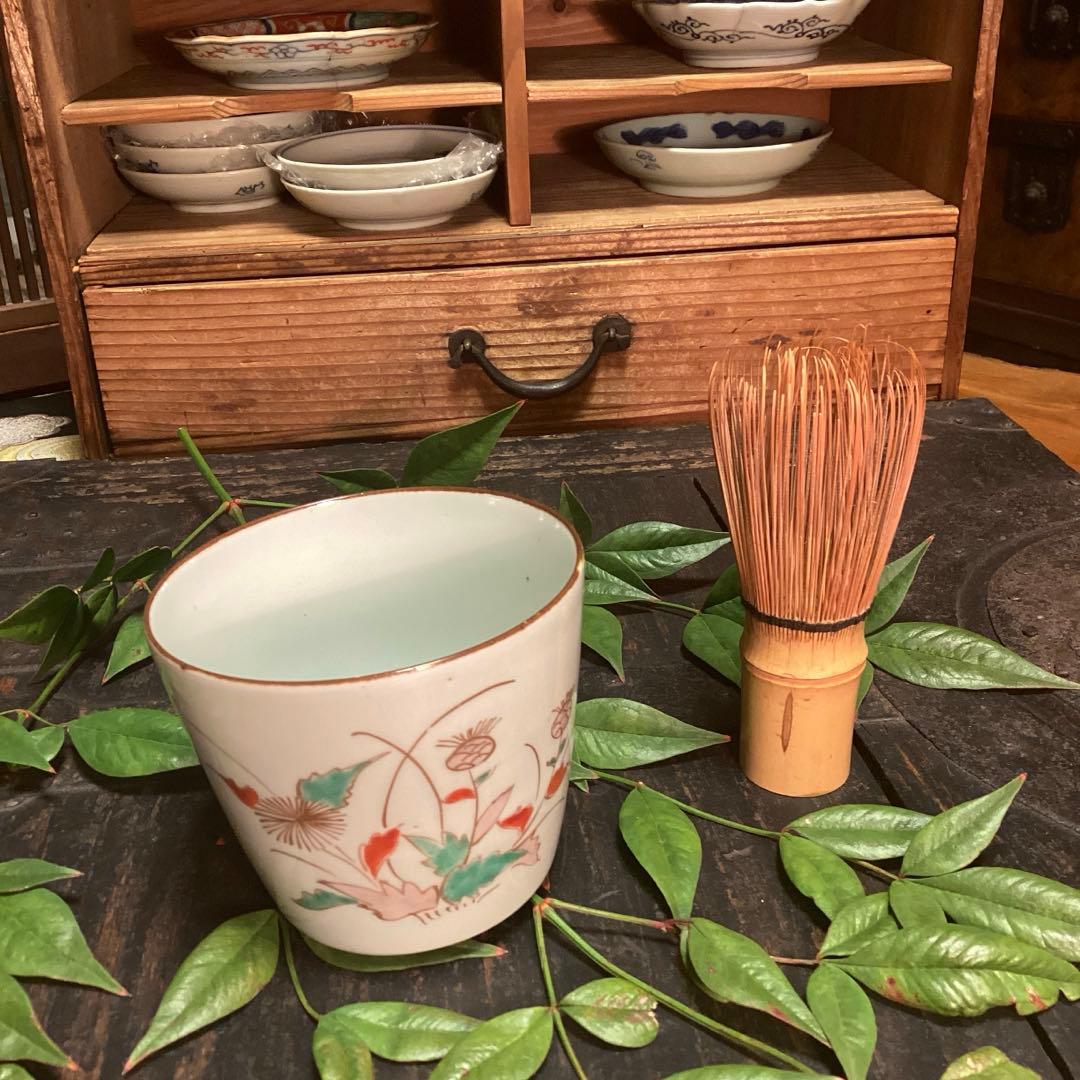 A1045 古伊万里　色絵アザミ紋様　猪口　　1客