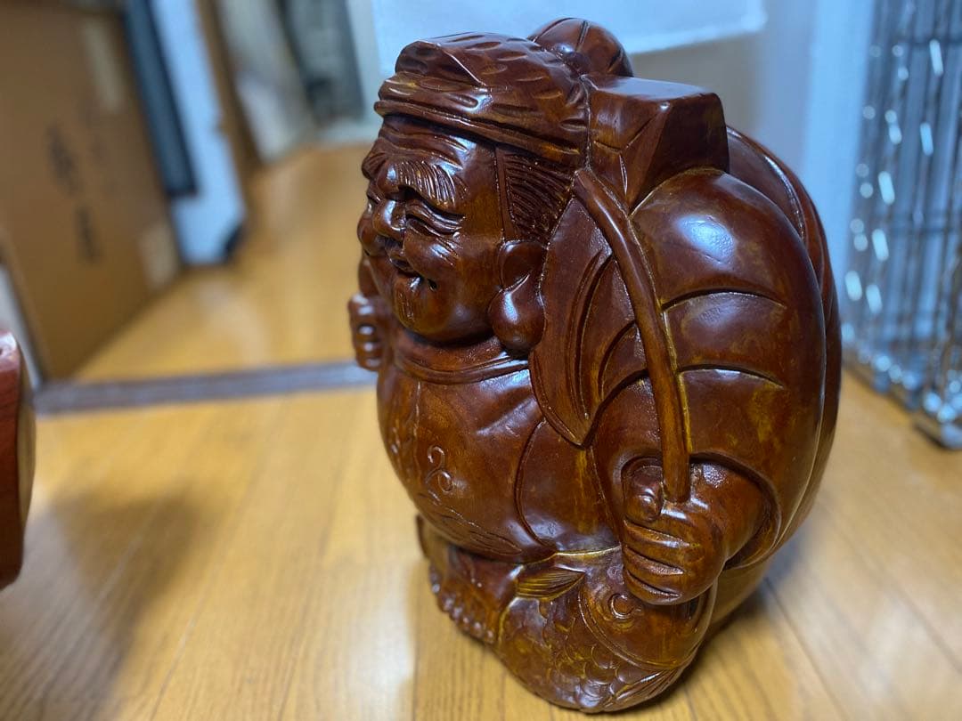 木彫り 大黒天 2体セット 高さ35cm 七福神 大型 置物 縁起物 重厚感