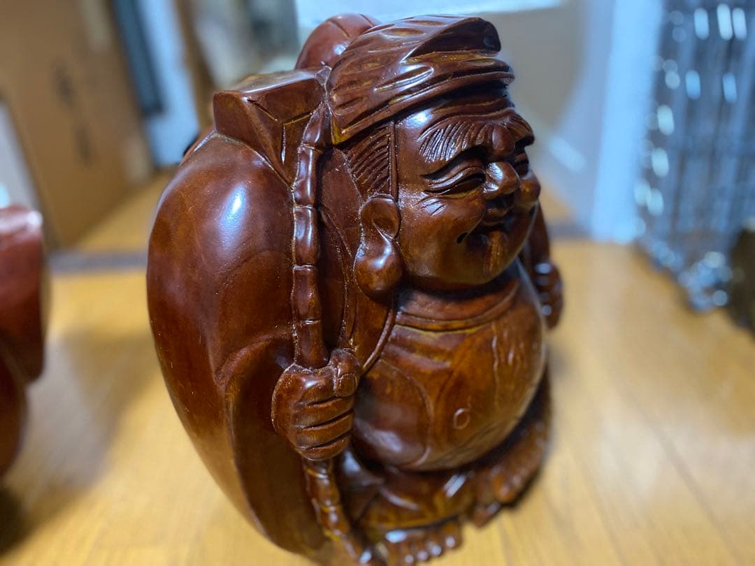 木彫り 大黒天 2体セット 高さ35cm 七福神 大型 置物 縁起物 重厚感