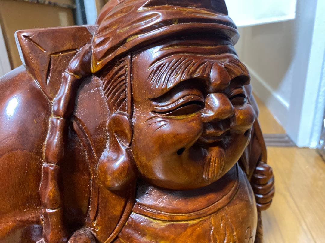 木彫り 大黒天 2体セット 高さ35cm 七福神 大型 置物 縁起物 重厚感