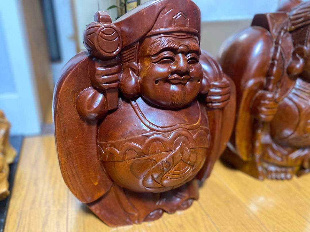 木彫り 大黒天 2体セット 高さ35cm 七福神 大型 置物 縁起物 重厚感