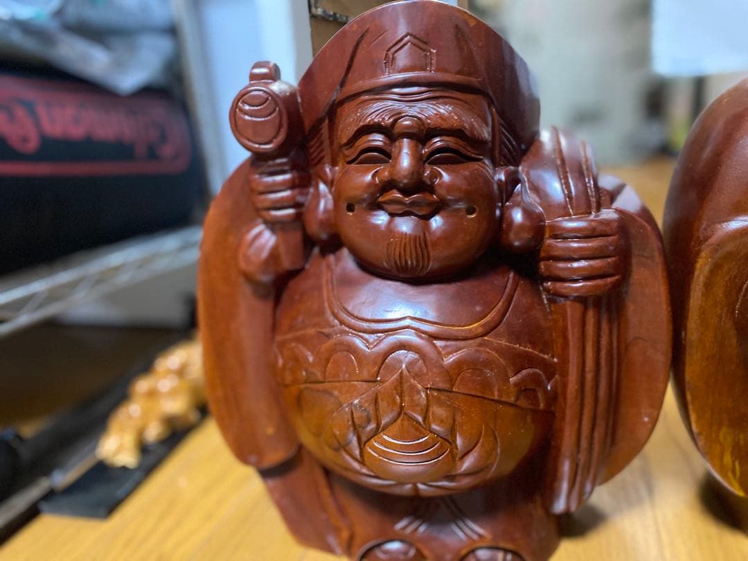 木彫り 大黒天 2体セット 高さ35cm 七福神 大型 置物 縁起物 重厚感