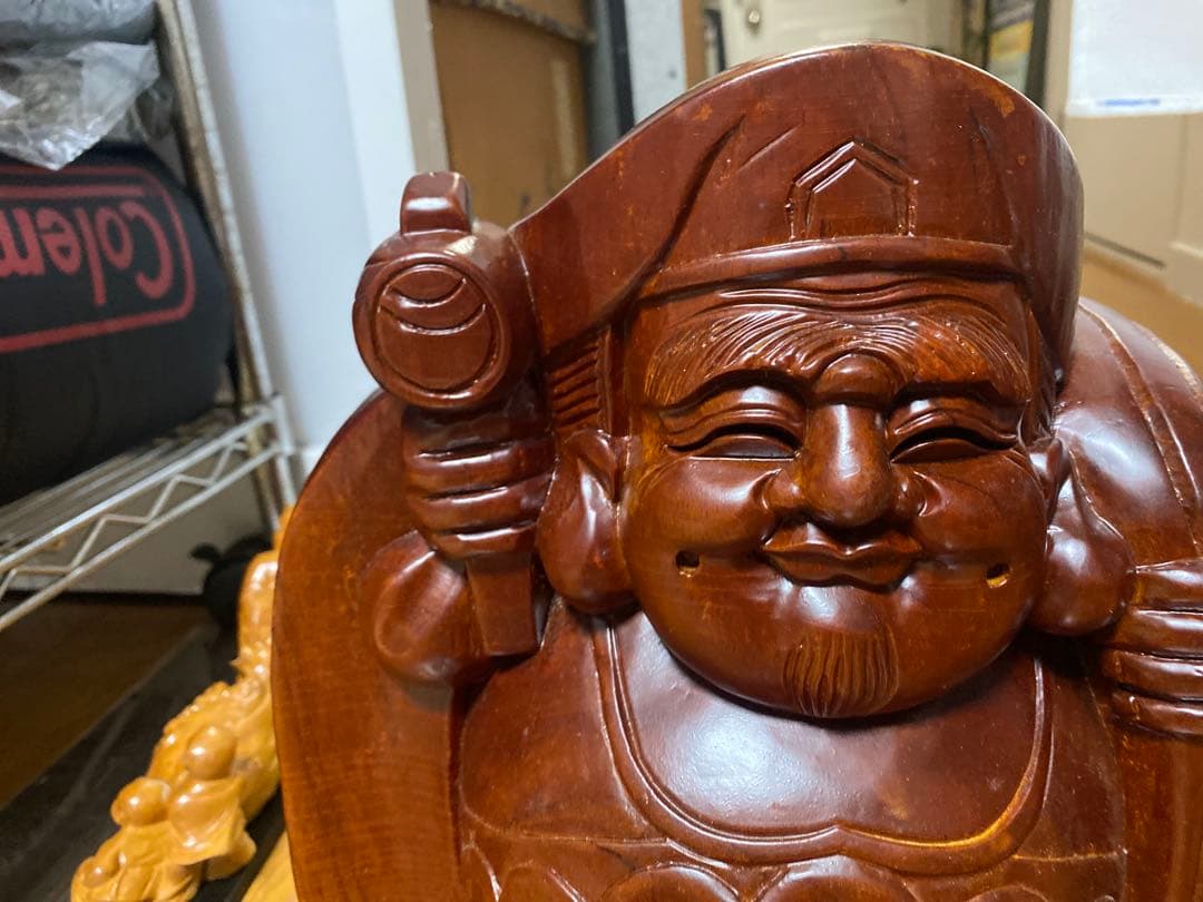 木彫り 大黒天 2体セット 高さ35cm 七福神 大型 置物 縁起物 重厚感