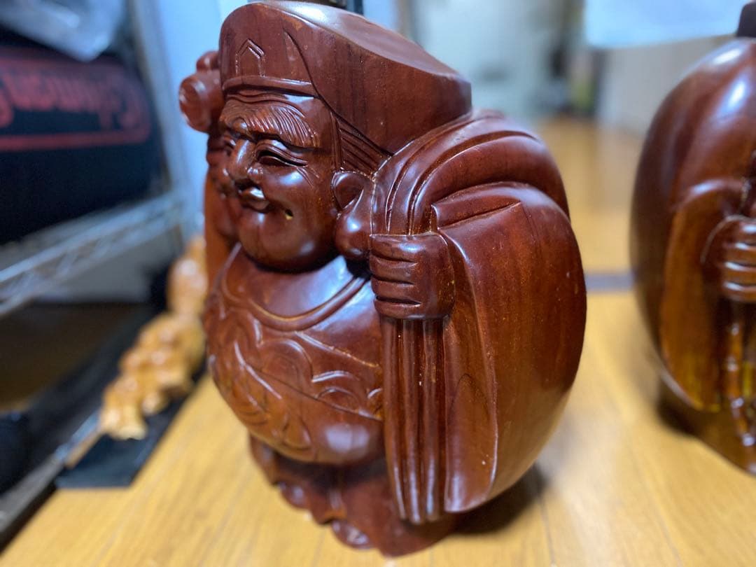 木彫り 大黒天 2体セット 高さ35cm 七福神 大型 置物 縁起物 重厚感