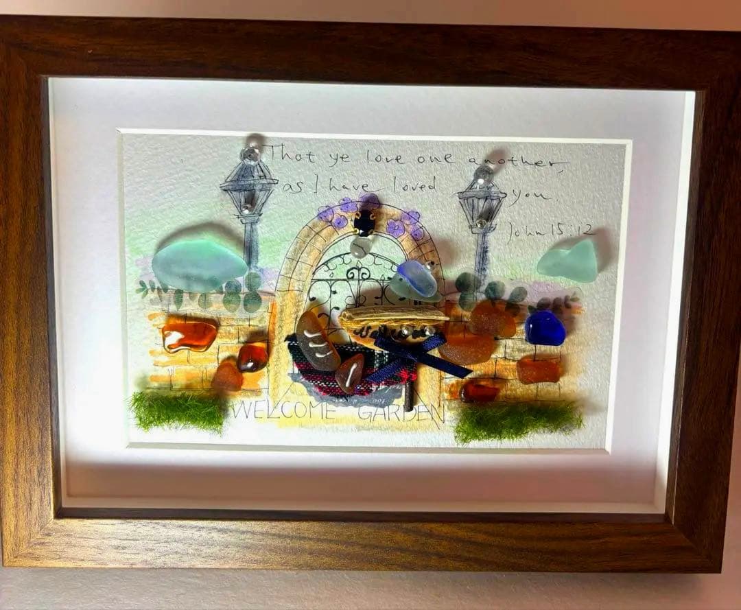 シーグラス水彩アート　welcome