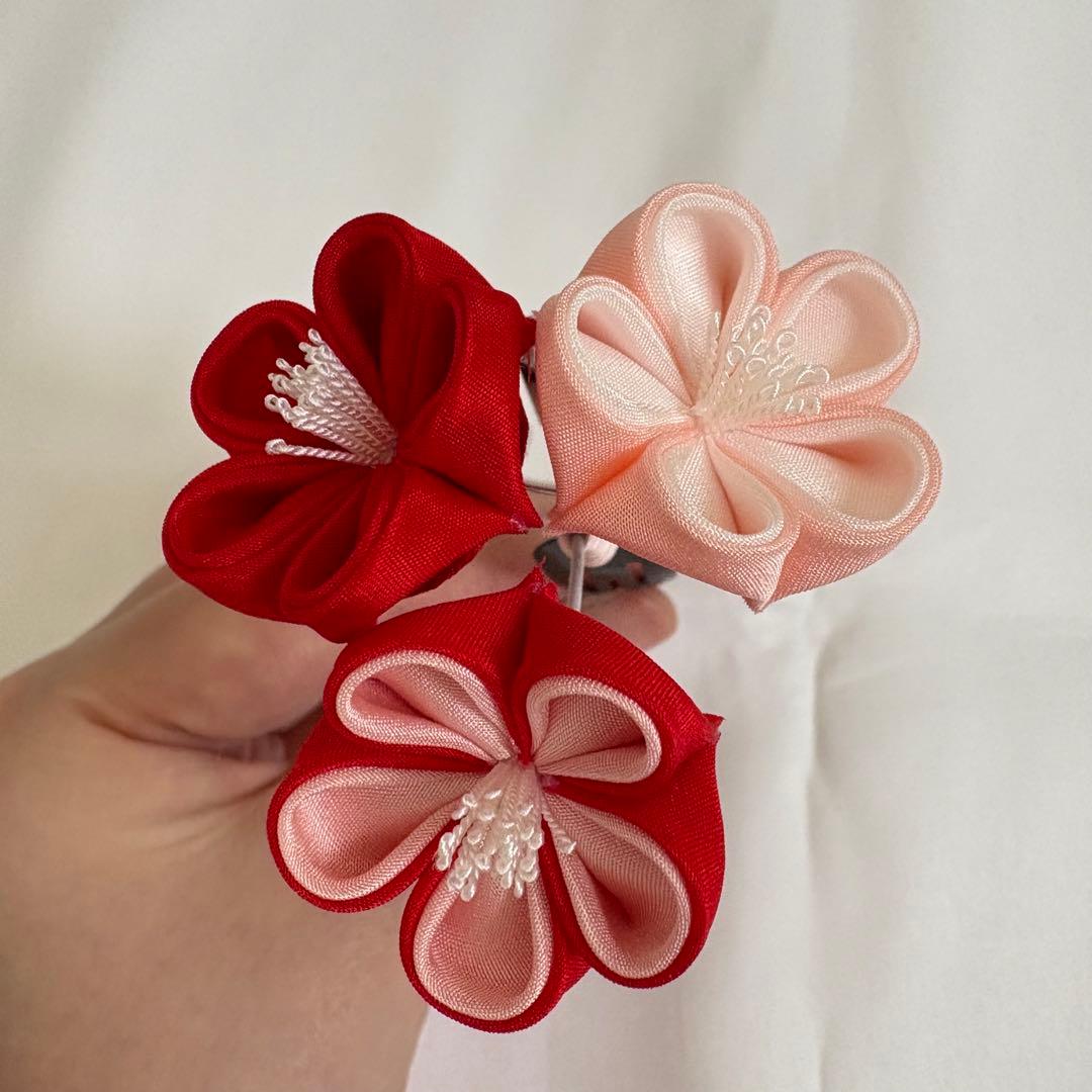 おはりばこ　八重梅　七五三 髪飾り 三歳　日本髪　つまみ細工