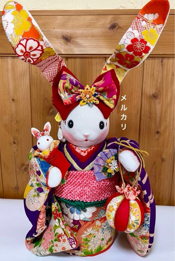 うさぎの創作人形】 ちりめん細工 縮緬細工 和雑貨 うさぎの置物