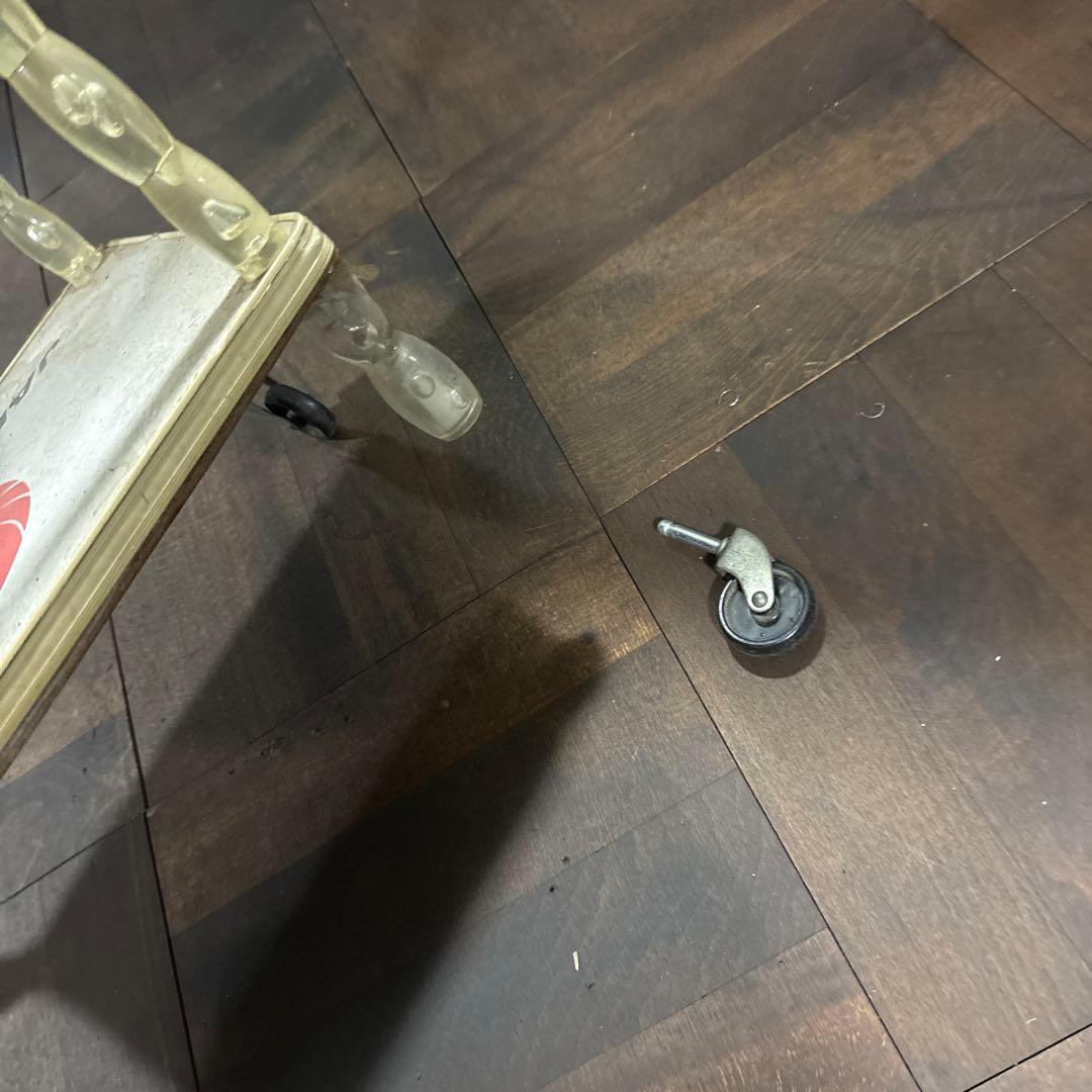 JAL? 不明　レトロ キッチンワゴン ポップ 2段 キャスター付　ジャンク