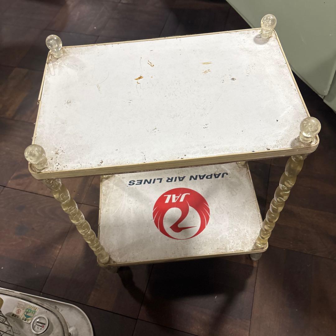 JAL? 不明　レトロ キッチンワゴン ポップ 2段 キャスター付　ジャンク